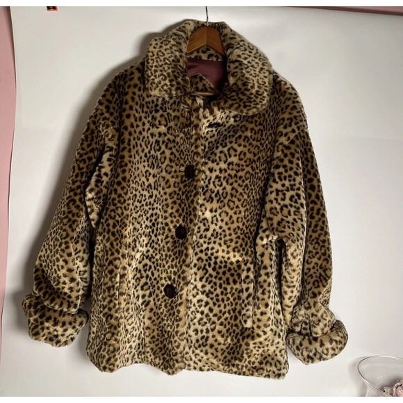 Vintage 1980's IZZI Outerwear Faux Leopard Fur Coat Jacket Plush, Women’s L - Picture 2 of 16
